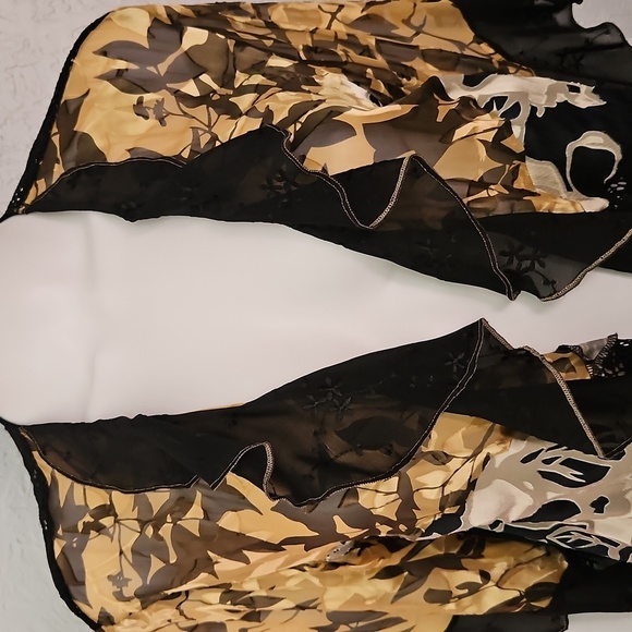 SPENCER ALEXIS Flowy Floral Ruffle Chiffon Witchy Goth Silk Blend Kimono - Picture 5 of 10